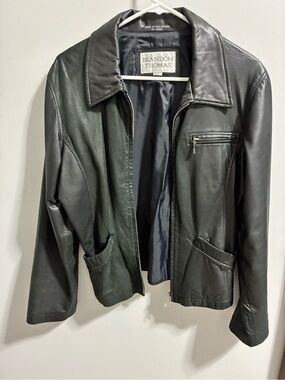 Brandon Thomas Black Leather Zip-Front Jacket